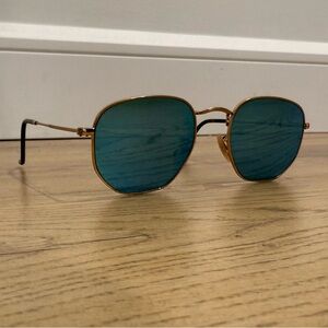 Ray-Ban Gold Frame with Blue Lenses Sunglasses
